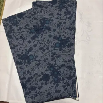 그레이와 파랑 꽃무늬  기모노 츠무기키모노 기모노