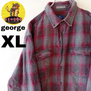USA 구제 의류 george 플란넬 셔츠 XL 그레이 레드 옴브레 체크