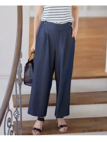 anyS i S L 사이즈 벨트 포인트 와이드 팬츠 샴브레이 블루