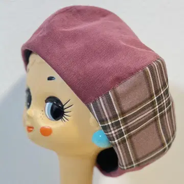 베레모 코듀로이 체크 (핑크) 핸드메이드 모자 여성용 가을