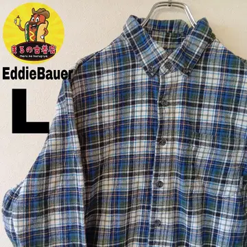 USA 구제 의류 EddieBauer 플란넬 셔츠 L 그린 블루 체크