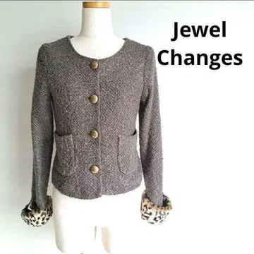 Jewel Changes 노카라 자켓 퍼 레오파드 무늬