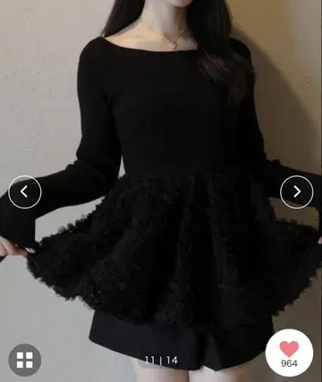 junoah 튤 페플럼 도킹 니트 블랙 L 사이즈 콜라보