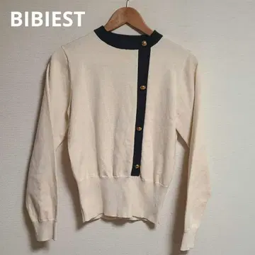 BIBIEST 비비에스트 터프 데일리 바이컬러 니트 긴팔 골드 버튼