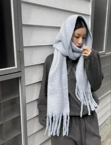 BLACKUP 온다그 캐시미어 프린지 빅 머플러 스카이블루