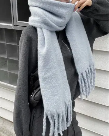 BLACKUP 온다그 캐시미어 프린지 빅 머플러 스카이블루