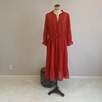 빨간색 프릴 롱 원피스 ZARA