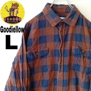 USA 구제 의류 Goodiellow 플란넬 셔츠 L 네이비 브라운 체크