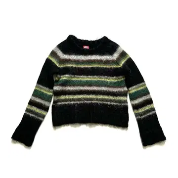 미스 식스티 보더 모헤어 니트 크롭 스웨터