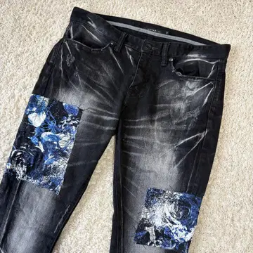 CIVARIZE 시버라이즈 스키니 데님 꽃무늬 패치 빈티지 가공