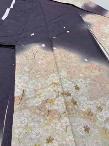 벚꽃 패턴 후리소데 보라색