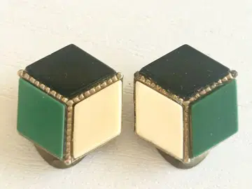 골동품 그린 베이지 블랙 주사위 사각 스퀘어 vintage 귀찌