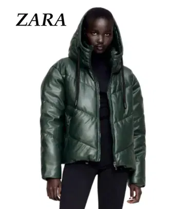 ZARA 인조 가죽 그린 퍼퍼 자켓