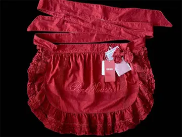 PINK HOUSE 로고 자수 론 타브리에 에이프런 (빨간색)