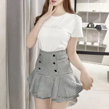 셰리미 cherimi 더블 버튼 슬림 레그 치마바지