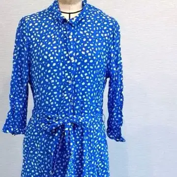 파란색 물방울 패턴 긴팔 롱 원피스 ZARA