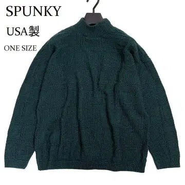 USA SPUNKY 스팬키 기하학 패턴 니트 스웨터 모크넥 그린