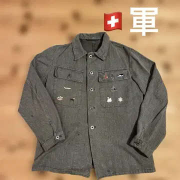 스위스군 그린 데님 자켓 와펜 전반기 에포렛 없음 커버올