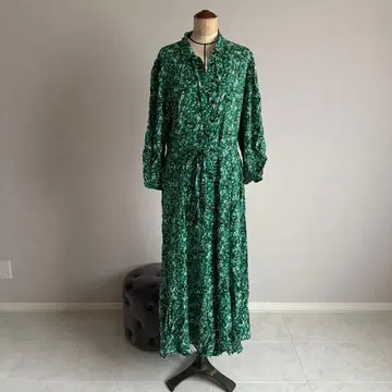 그린 컬러 꽃무늬 셔츠 원피스 긴팔 ZARA