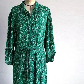 그린 컬러 꽃무늬 셔츠 원피스 긴팔 ZARA