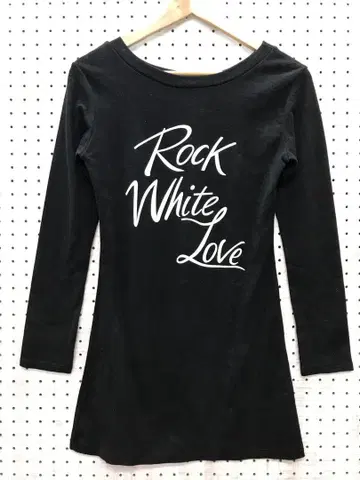00s 구제 의류 레터링 Rock White Love 긴팔 롱 T 원피스