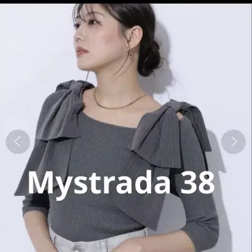 Mystrada 숄더 리본 리브 니트 새상품급