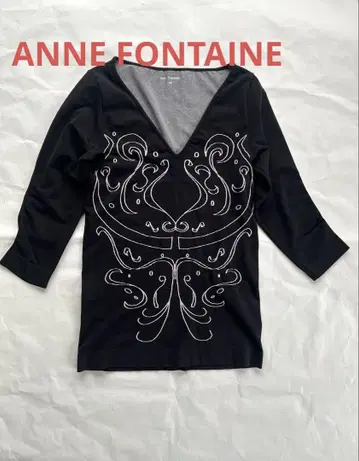 ANNE FONTAINE 스트레치 티셔츠 상의 블랙 기하학 패턴