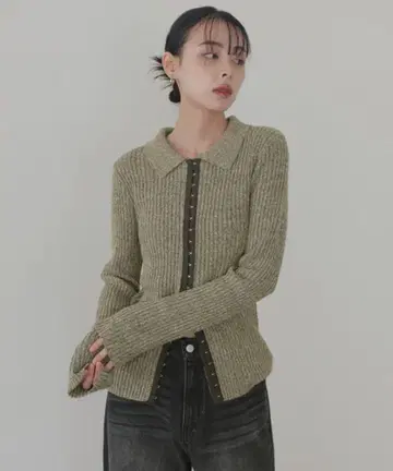 LIAN 후크 디자인 폴로 니트 그린