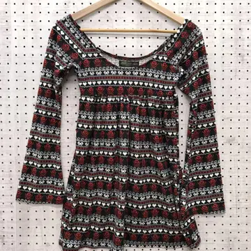 고스 락 펑크 스타일 그런지 구제 의류 하트 x 스컬 자카드 니트 원피스