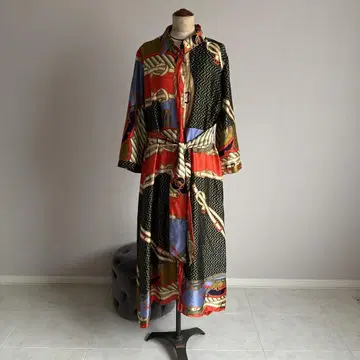 기하학 패턴 긴팔 셔츠 원피스 벨트 포함 ZARA