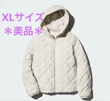 유니클로 퍼프 테크 후드티 XL 내추럴 화이트 다운 블루종