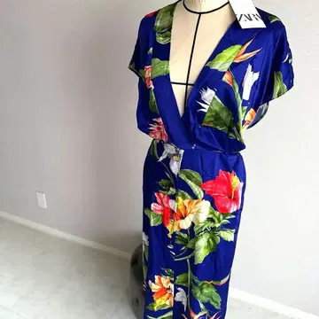 플라워 프린트 반팔 롱 원피스 ZARA