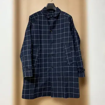 네이비 화이트 체크 스텐카라 코트