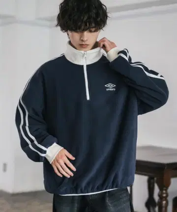 UMBRO 하프 지퍼 트랙 자켓 네이비 화이트 라인 구제 의류
