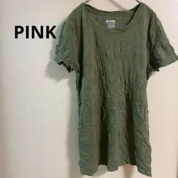 PINK 올리브 그린 반팔 티셔츠 여름 봄옷