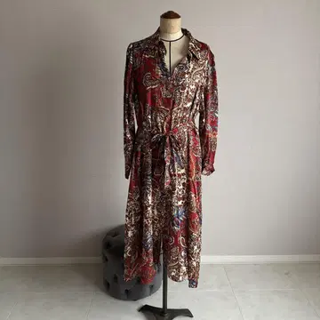 꽃무늬 롱 원피스 빨간색 계열 긴팔 ZARA