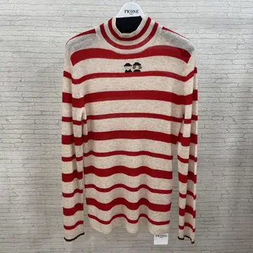 PICONE 빨간색과 화이트 스트라이프 하이넥 스웨터 사이즈 L