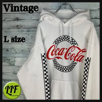 코카콜라 기업 로고 체커 후드 맨투맨 화이트 L 5830