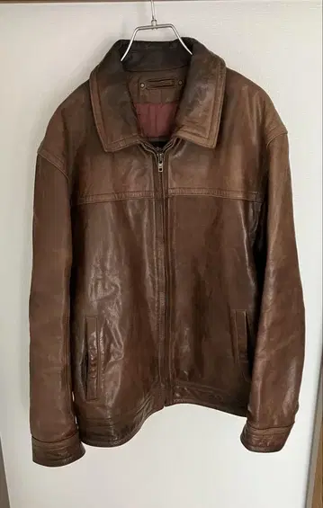 남성용 90s 빈티지 레더 봄버 브라운