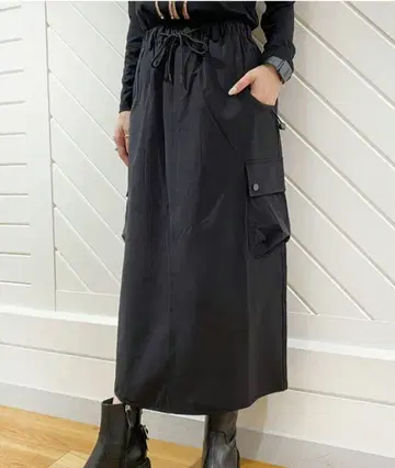 피칭 드로우 스트링 카고 스커트