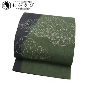 나고야 오비 자수 염색 분리 명주 칠보 타테와쿠 승군색 장척 O-5328
