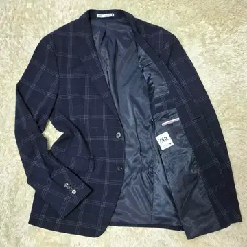 ZARA 테일러드 자켓 네이비 체크 무늬 XL 사이즈 손세탁 완료
