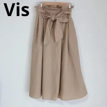 비스 롱 스커트 플레어 스커트 리본 깔끔한 베이지 M