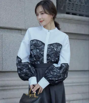 anuans 웨이브 레이스 도킹 블라우스