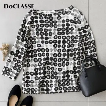 DoCLASSE 티셔츠 보트넥 코튼 올 패턴 7부 소매 M