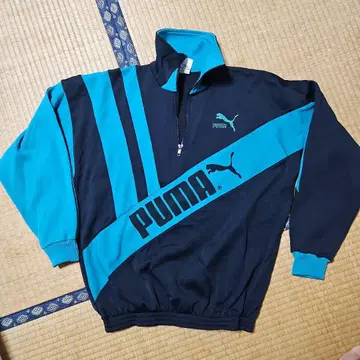 PUMA 하프 지퍼 풀오버 맨투맨 / 블랙, 터콰이즈