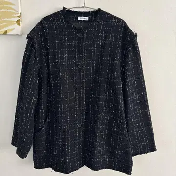 FLASH BLUE 트위드풍 노카라 블랙 자켓 L