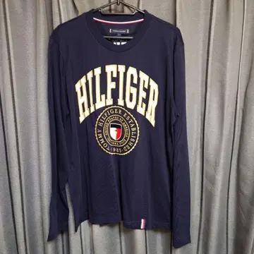 HILFIGER 네이비 로고 프린트 긴팔 셔츠