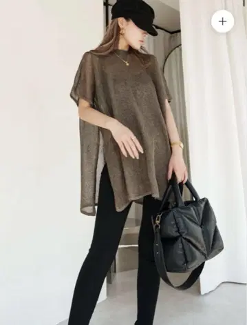 Sheer 라메 판초 브라운