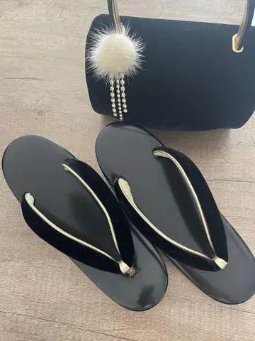 블랙 통굽 조리 LL과 퍼 포함 백 세트